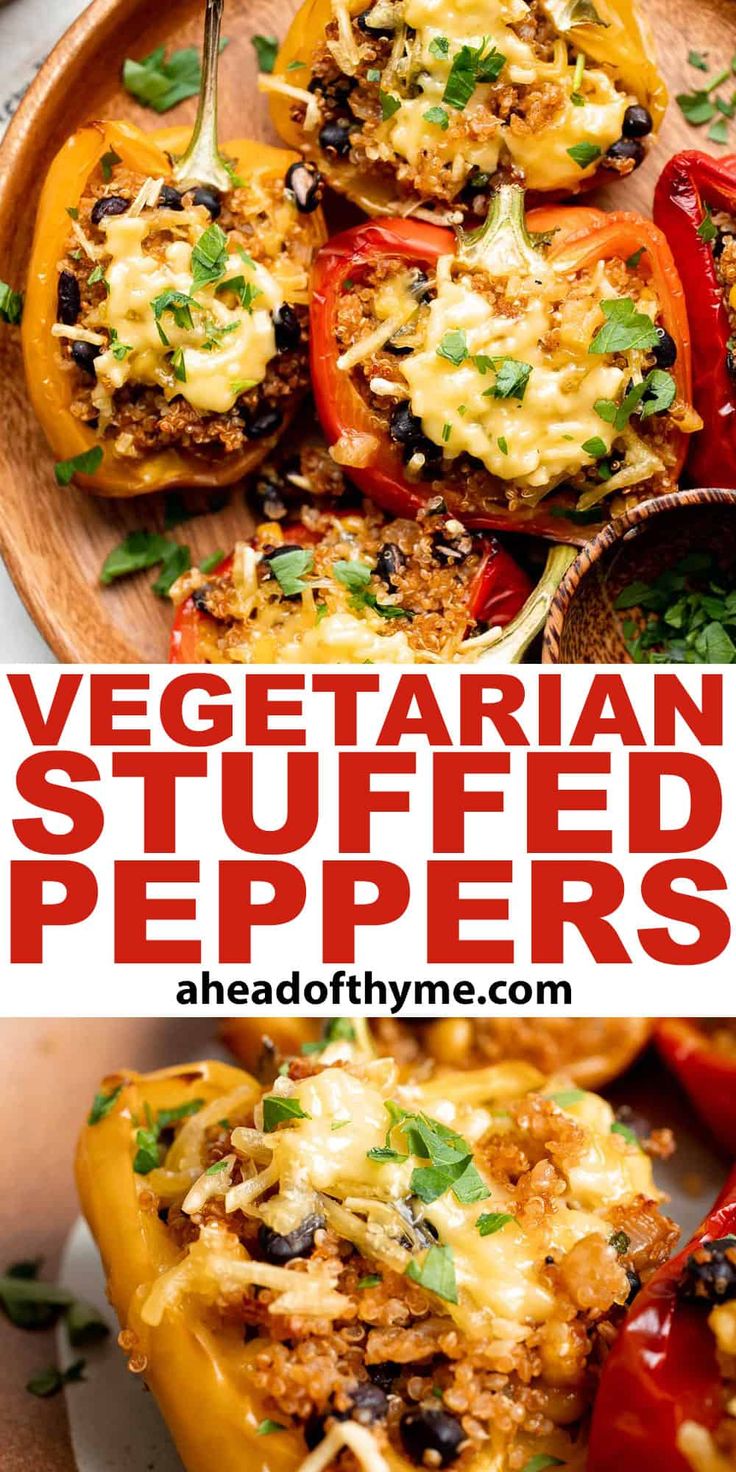 vegetarian stuffed peppers with cheese and black olives