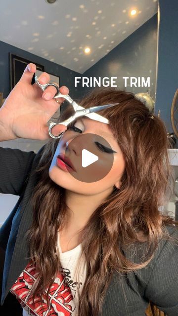 Side Parted Shag Haircut, Shag With Heavy Bangs, Fringe Haircut With Bangs, Shag Hairstyles 360, Stevie Nicks Hair Tutorial, How To Trim Bangs Tutorials, How To Trim Fringe Bangs, Shag Hairstyles Short Bangs, Shag Fringe Long Hair