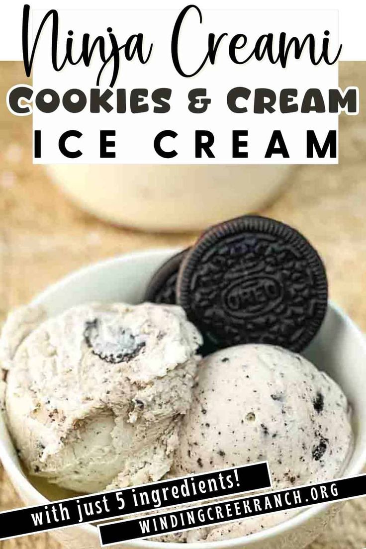 an ice cream bowl with cookies and oreo cookies in it, on top of a table