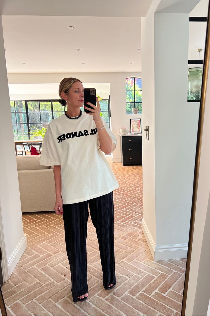 Jodie Plisse Trousers curated on LTK Plisse Shirt Outfit, Jil Sander T Shirt Outfit, Plisse Trousers Outfit, Plisse Pants Outfit, Worship Leader Outfit, Plisse Pants, Trousers Outfit, Spring Lookbook, Trouser Outfit