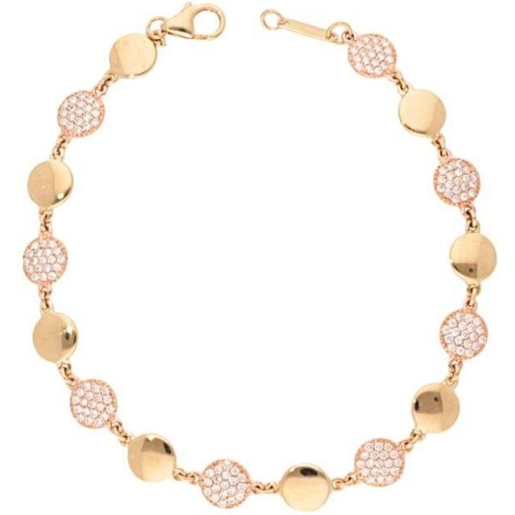 Sofer Jewelry - Alternating Diamond and High Polished Disc Bracelets in 14K Two Tone Gold Elegant 14k Gold Bracelets With Pave Setting, Rose Gold Diamond Bracelet With Polished Finish, Rose Gold Polished Diamond Bracelet, Rose Gold Diamond Bracelet Round, Elegant 14k Gold Diamond Bracelet With Pave Setting, Elegant Rose Gold Round Bracelet, Timeless Hand Set Round Gold Bracelet, Exquisite Yellow Gold Diamond Bracelet, Luxury Gold Bracelet With Pave Setting For Formal Occasions