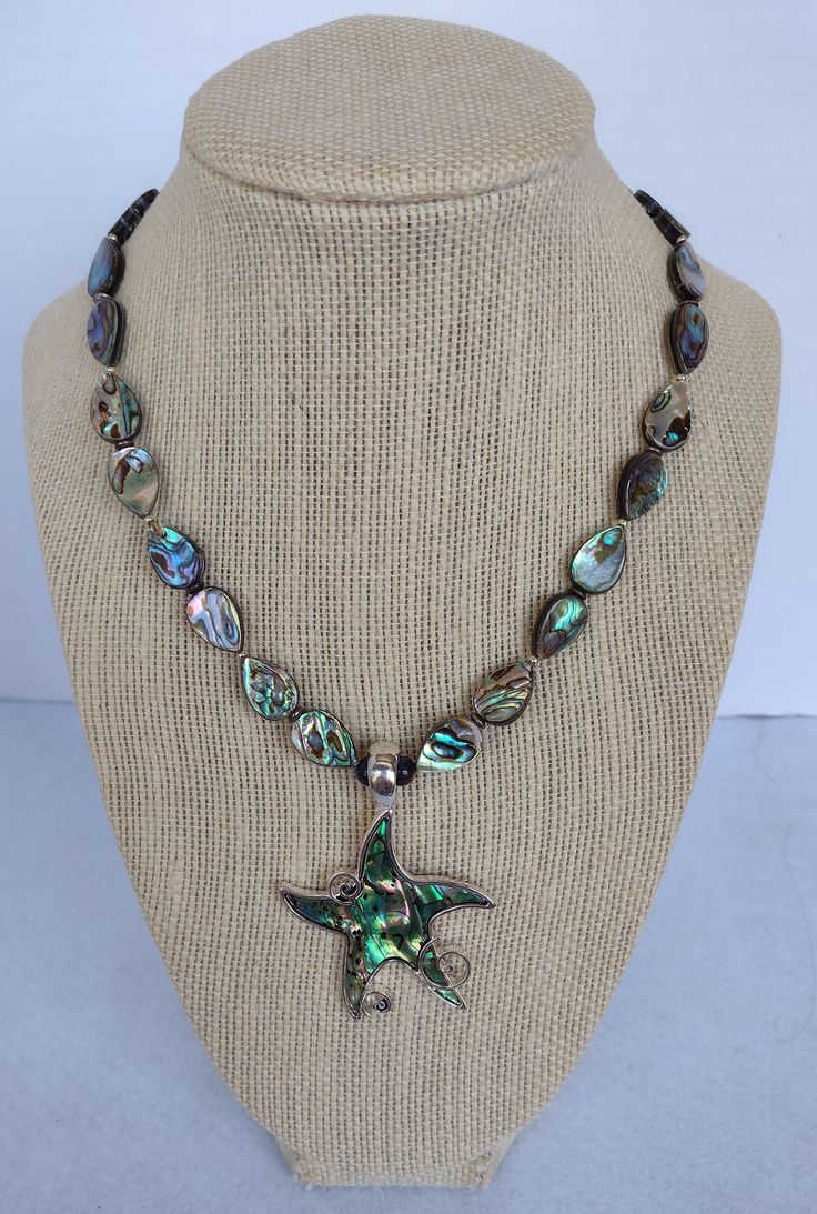 "This Lovely single strand OOAK necklace was made with Abalone Teardrop and Coin Beads.  An Abalone Starfish is the Pendant.  Spacers and Findings are Silver Plate.  Length:  Necklace - 17\" and Pendant - 2 1/4\"" Starfish Pendant, Length Necklace, Abalone Shell, Starfish, Necklace Etsy, Silver Plate, Shells, Coin, Beaded Necklace