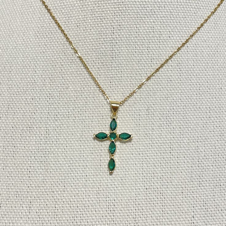 Elegant Green Zircon Gold Cross Necklace, Beautfiul and Elegant Baptism Necklace for Women, Christian Gift Necklace, Emerald Green Cross on Shimmering Gold Chain Perfect for a gift to your lovers, friends and yourself! Item details ✰ Color: gold ✰ 17mm X 30mm Emerald Cross Pendant  ✰ 14K gold plated shimmering chain  ✰ High quality clasp  ✰ You can choose the necklace length 15-19 inches when you check out Cross Necklace Green, Green Cross Necklace, Emerald Cross Necklace, Baptism Necklace, Emerald Cross, Necklace Emerald, Gold Cross Necklace, Gem Necklace, Green Gems