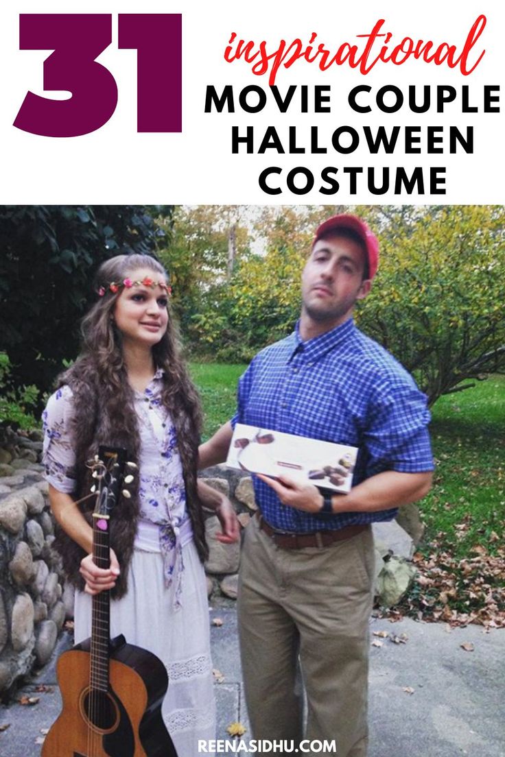 a man and woman standing next to each other with the text 31 inspirational movie couple halloween costumes