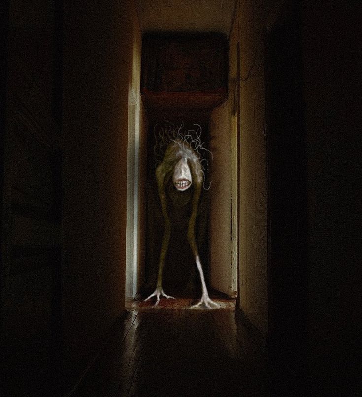 a creepy looking creature standing in an open doorway