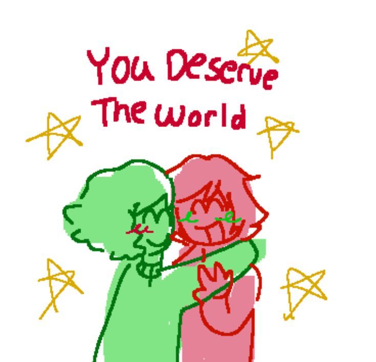 a drawing of two people hugging each other with the caption you describe the world