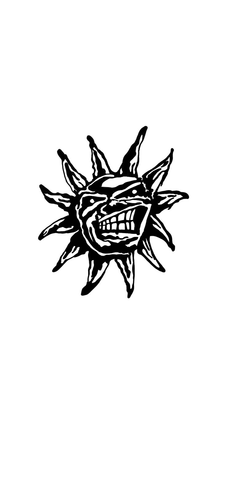 a black and white drawing of an angry face with teeth on it's head