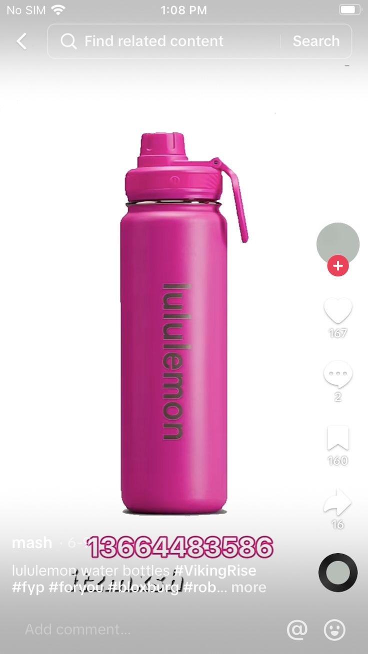 a pink water bottle with the words unknown on it