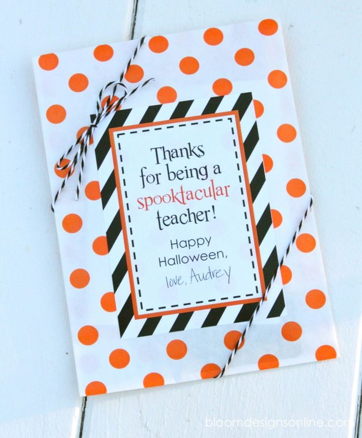 an orange and black polka dot teacher's day card with the words thanks for being a spooktacular teacher