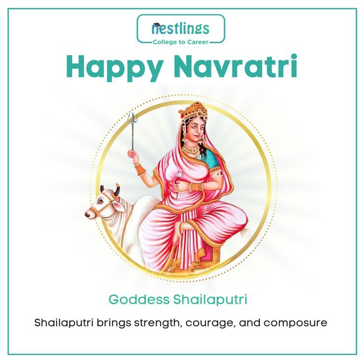 happy navratii greeting card with an image of goddess shalipurri