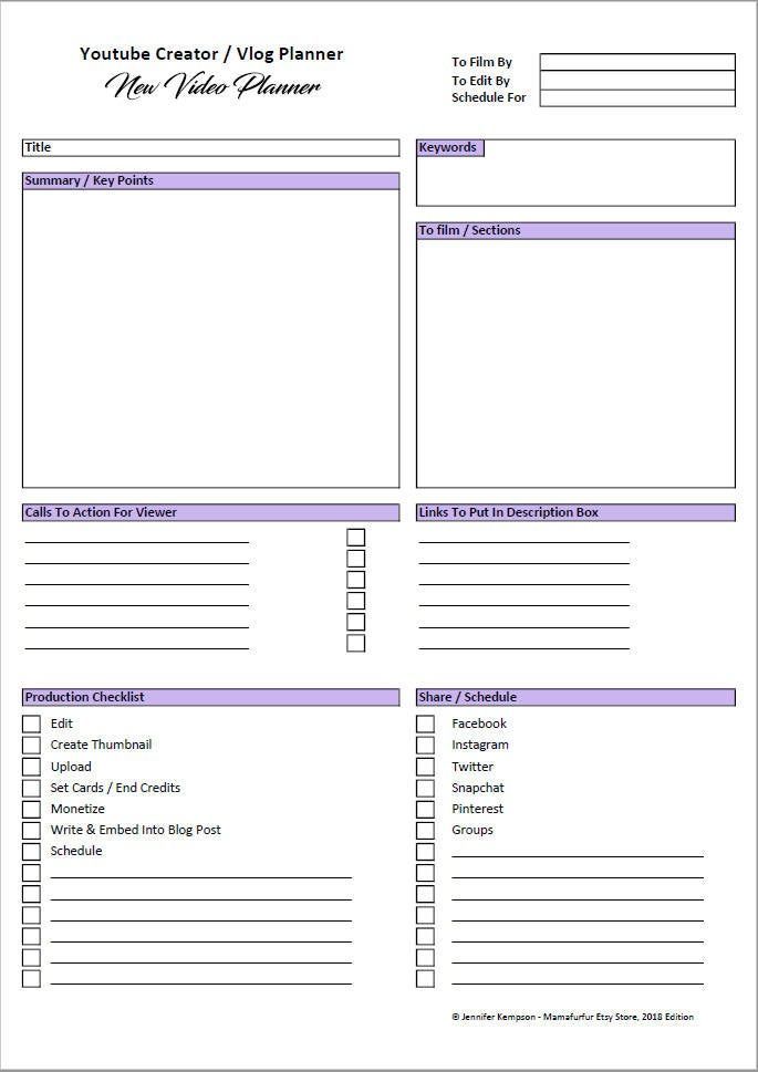 Vlog  Youtube Creator Content Planner, Printable planner, Vlog Organizer, Vlogging Planner, daily planner printable Digital Download only Planner Youtube, Youtube Creator, Free Planner Templates, Weekly Planner Free Printable, Start Youtube Channel, Social Media Content Planner, Instagram Planner, Budget Planner Template, Marketing Planner