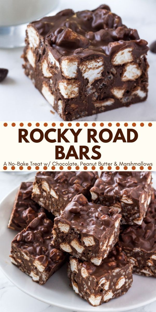 rocky road bars with chocolate and marshmallows on top