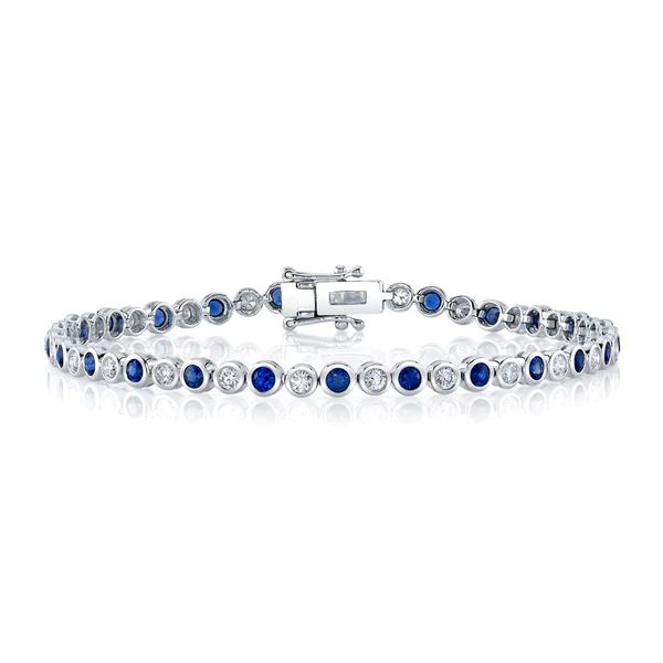 14K Gold Diamond Blue Sapphire Tennis Bracelet Bezel Set Natural 2.58 CTW Model Number: SDL55025740WY Blue Diamond Bracelet With Brilliant Cut Luxury Style, Luxury Blue Diamond Bracelet With Brilliant Cut, Luxury Blue Diamond Bracelet For Formal Occasions, Luxury Blue Diamond Bracelet For Formal Events, Blue Sapphire Diamond Round Bracelet, Sapphire Jubilee Bracelet, Classic Blue Round Tennis Bracelet, Blue Sapphire Round Tennis Bracelet, Blue Brilliant Cut Diamond Bracelet For Formal Occasions