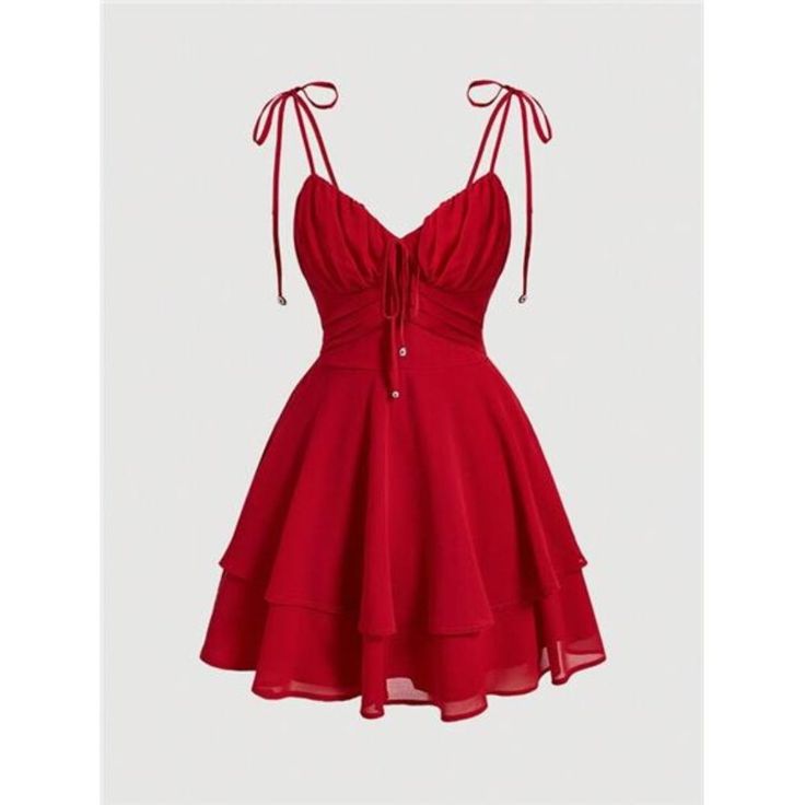 -Item Id 28235155 -Color: Red -Style: Casual -Pattern Type: Plain -Details: Tiered Layer, Knot, Ruched Bust -Neckline: Spaghetti Strap -Sleeve Length: Sleeveless -Type: Cami -Waist Line: High Waist -Hem Shaped: Flared, Layered/Tiered -Length: Short -Fit Type: Regular Fit -Fabric: Non-Stretch -Material: Woven Fabric -Composition: 100% Polyester -Care Instructions: Machine Wash Or Professional Dry Clean -Body: Lined -Sheer: No -Lining: 100% Polyester **Open To Offers!!!** **Bundle To Save More** * Red Ruched A-line Dress, Red A-line Ruched Dress, Dance Dresses Short, Stretchy Bodycon Dress, Cute Red Dresses, Cute Formal Dresses, Snake Print Dress, Long Sleeve Casual Dress, Women Long Sleeve Dress