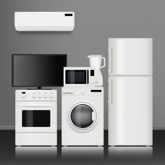 the appliances are all white and ready to be used in the kitchen or living room