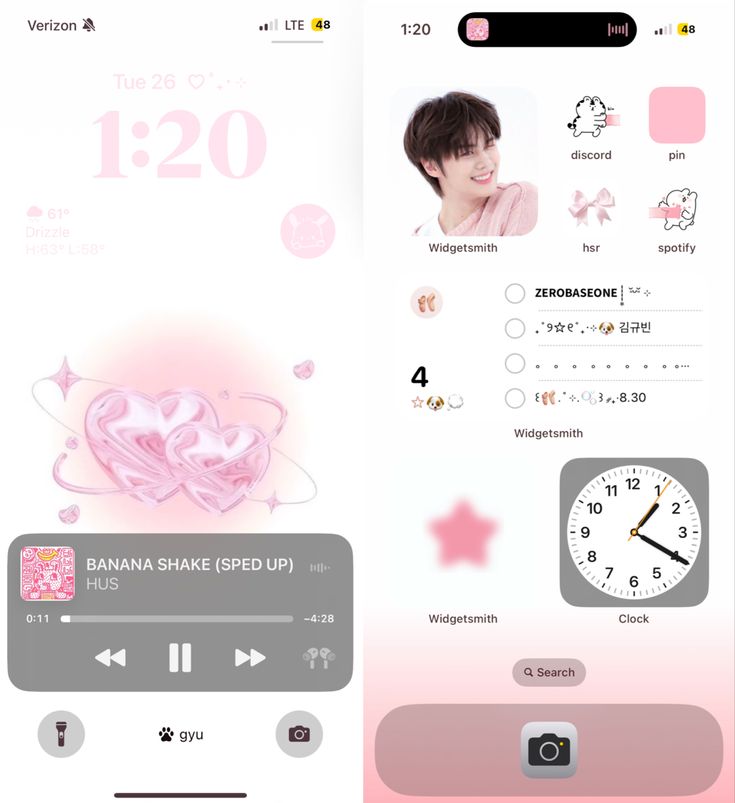 an iphone screen with various icons and buttons on the side, including a pink clock