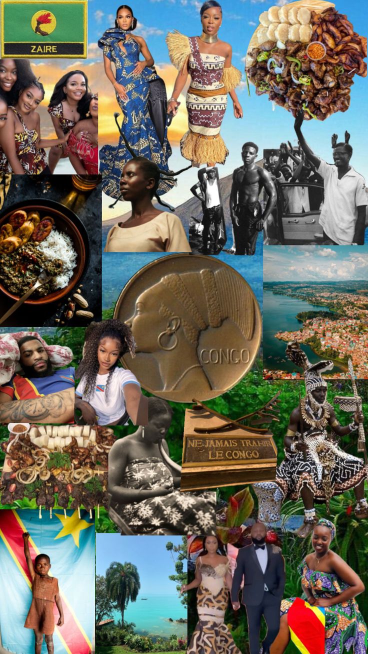 the collage has many different pictures and people in it, including an african woman