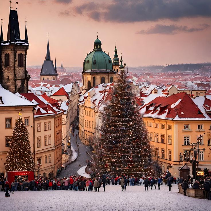 a large christmas tree in the middle of a city