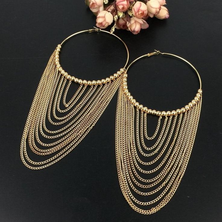 Oversized Hoop Earrings, Statement Hoop Earrings, Long Tassel Earrings, Big Hoop Earrings, Indian Earrings, Big Earrings, Gold Earrings Dangle, Chain Earrings, Ear Jewelry