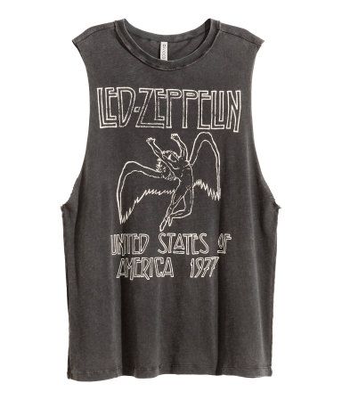 H&m Fashion, H&m Tank Top, Sleeveless Shirts, Sleeveless Tops, Vest Shirt, Sleeveless Vest, Led Zeppelin, Print Tank, Zeppelin