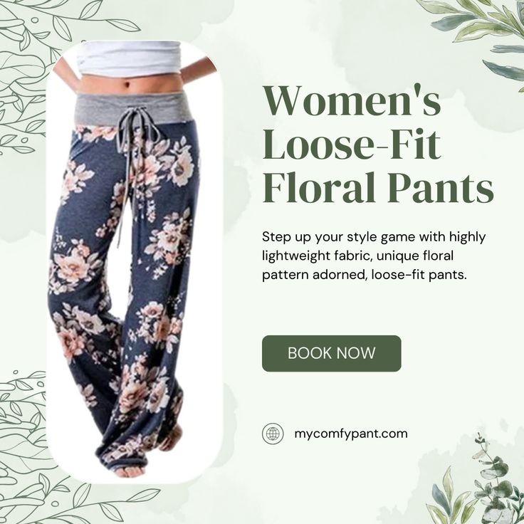 Step into comfort and style with our Women's Loose Fit Floral Pants from My Comfy Pant! 🌸👖 Elevate your everyday look with these flowy and fashionable pants featuring a beautiful floral print. Perfect for effortless and trendy casual wear. #MyComfyPant #FloralPants #ShopNow #EverydayElegance #ElevateYourStyle #ComfortAndChic #FashionEssentials #TrendyCasual #EffortlessStyle #FashionGoals Spring Comfortable Harem Pants, Floral Print Ankle-length Summer Pants, Ankle-length Floral Print Summer Pants, Summer Floral Print Cotton Wide Leg Pants, Cotton Wide-leg Pants With Floral Print, Casual Floral Print Wide Leg Pants For Spring, Summer Floral Print Ankle-length Bottoms, Comfortable Spring Harem Pants For Loungewear, Floral Print Ankle-length Summer Bottoms