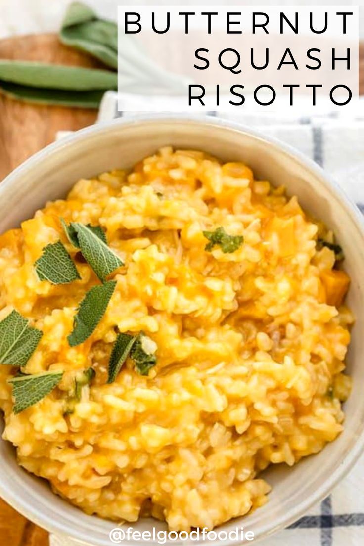 a white bowl filled with butternut squash risotto