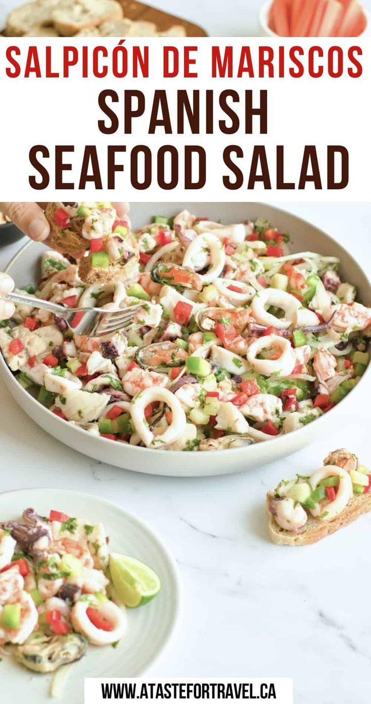 the recipe for this spanish seafood salad is ready to be eaten