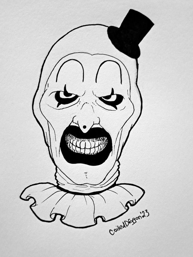 a drawing of a creepy clown wearing a top hat