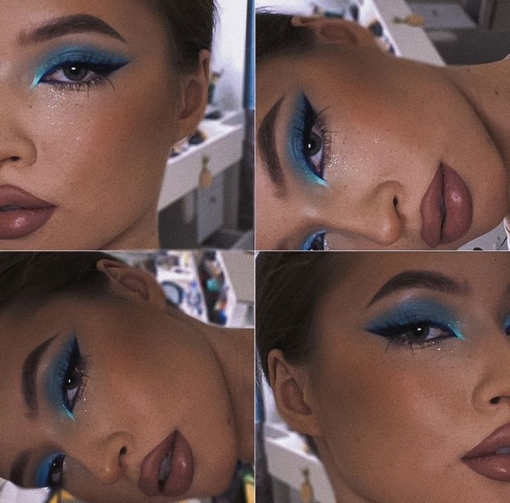 Sky Blue Makeup, Turquoise Makeup, Usa Aesthetic, Gem Makeup, Ball Makeup, Soft Eye Makeup, Blue Makeup Looks, Prom Makeup Looks, Rave Makeup