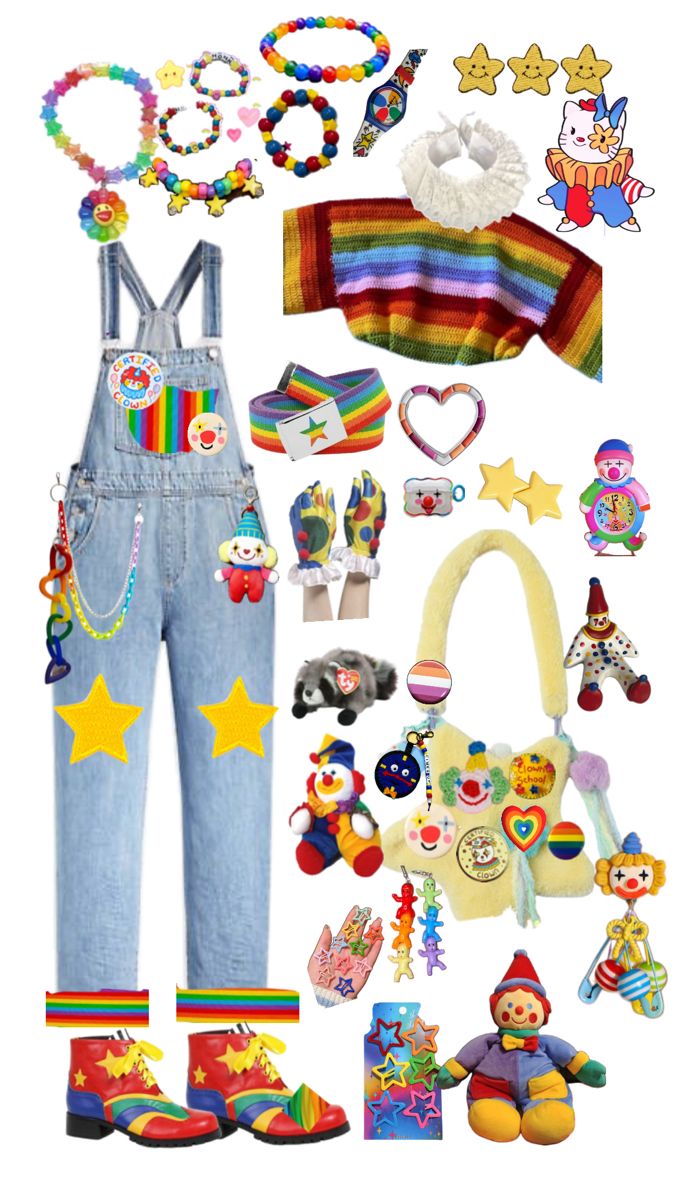 Clowncore Outfit, Kid Core Outfits, Weirdcore Outfits, Clown Halloween Costume, Kidcore Outfit, Kidcore Fashion, Clowncore Aesthetic, Kid Core Aesthetic, Clown Clothes