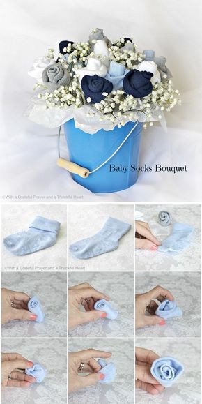 the instructions for how to make a baby sock bouquet