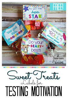 some candy treats are in bags with the words sweet treats testing motivation written on them