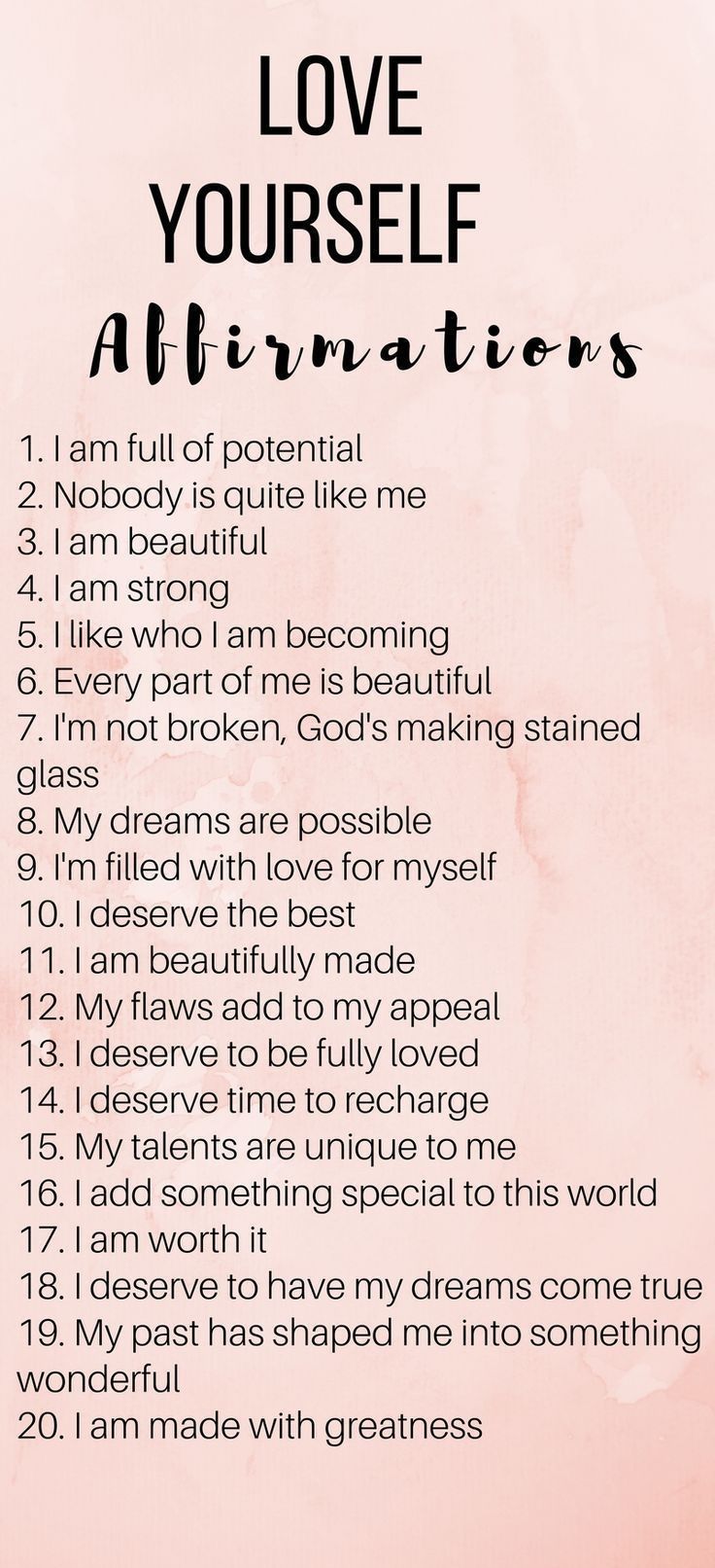 a pink poster with the words love yourself affirmations