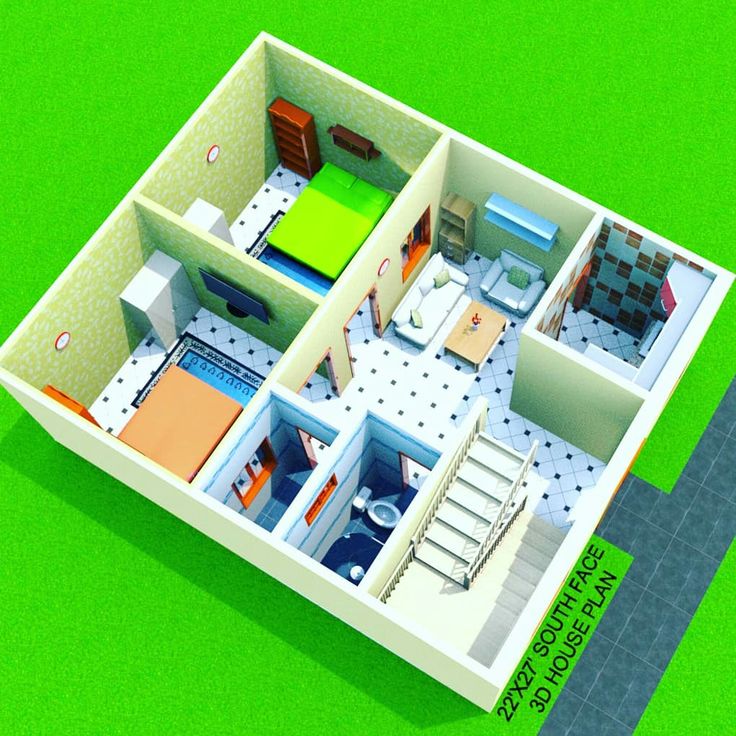 an overhead view of a three bedroom house