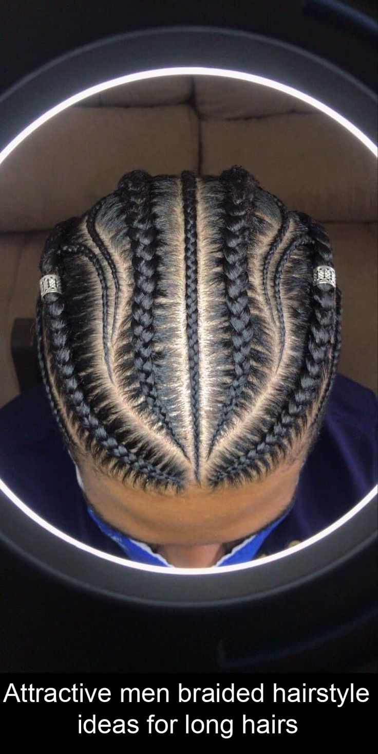 Attractive men braided hairstyle ideas for long hairs #afro #hairstyle Cornrow Styles For Men, Cornrow Braids Men, Mens Twists Hairstyles, Braids With Fade, Hair Twists Black, Braid Styles For Men, Boy Braids Hairstyles, Cornrow Hairstyles For Men, Braids For Boys