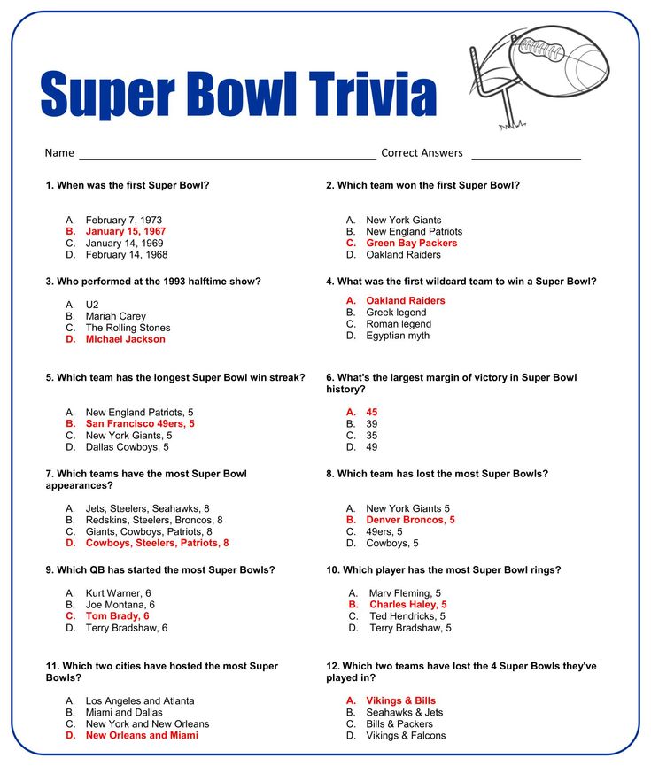 the super bowl trivia is shown in blue and white