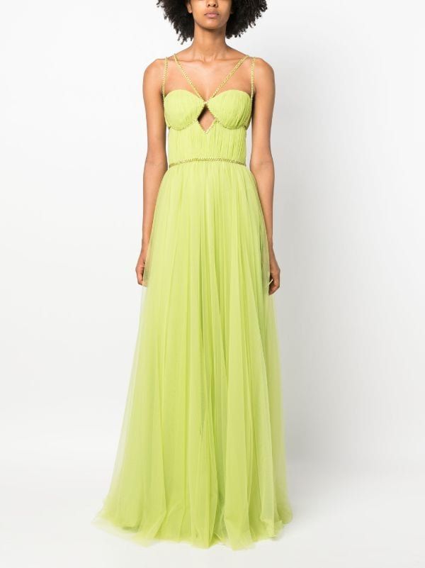 Rayane Bacha Winnie bead-trim Tulle Maxi Dress - Farfetch Tulle Maxi Dress, Versace Outfit, Yoko London, Beaded Trim, Maxi Dress Green, Pleated Skirt, Denim Dress, All Fashion, Jacket Dress