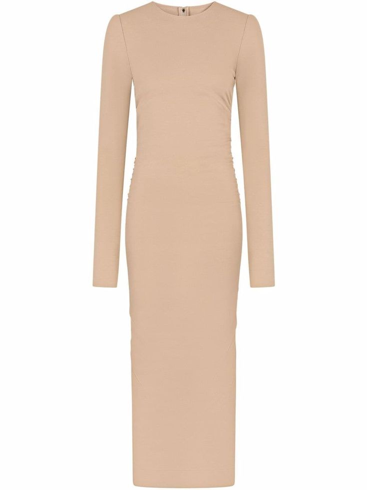 Beige long-sleeve bodycon dress from DOLCE & GABBANA featuring ruched detailing, round neck, long sleeves, rear zip fastening and mid-length. | Dolce & Gabbana Long-Sleeve Bodycon Dress Dress With Draping, Gabbana Dress, Calf Length Dress, Dolce Gabbana Dress, Dolce E Gabbana, Long Sleeve Bodycon, Long Sleeve Bodycon Dress, Women Clothes, Dolce & Gabbana