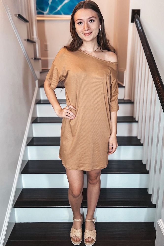 Ribbed T-Shirt Dress | Sophie & Trey Casual Ribbed Mini Dress For Loungewear, Casual Fall Dresses With Ribbed Neckline, Trendy Relaxed Fit Dress For Fall, Ribbed Mini Length Loungewear Dress, Trendy Cotton Short Sleeve Midi Dress, Trendy Oversized Dresses For Day Out, Casual Summer Bodycon Dress, Casual Summer Bodycon Loungewear Dress, Casual Summer Bodycon Dress For Loungewear