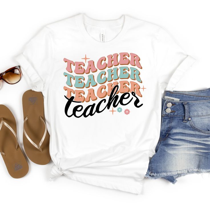 Teach your style a lesson with this Repeat Teacher Pattern Tee! This playful tee features a unique, repeating teacher pattern that's sure to make a statement. Show off your love for teaching in a fun and quirky way with this one-of-a-kind t-shirt. Fun Short Sleeve Tops For Teaching, Fun T-shirt With Funny Print For Back To School, Casual Tops With Text Print For Teaching, Casual Tops With Funny Print For Teacher Appreciation, Back To School Graphic Tee For Teaching, Cotton T-shirt For Teaching, Back To School, Casual Tops For Teaching, Back To School, Casual Teacher Appreciation T-shirt For Back To School, Funny Teacher Appreciation T-shirt For Back To School