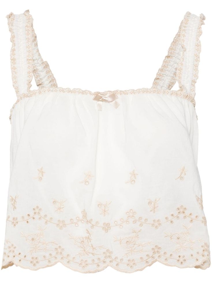 ivory white organic cotton blend broderie anglaise floral motif scallop edge bow detailing Anglaise Top, Reformation Clothing, Planet People, Scallop Edge, City Dress, Airport Fashion, Organic Materials, Summer 24, Iconic Bags