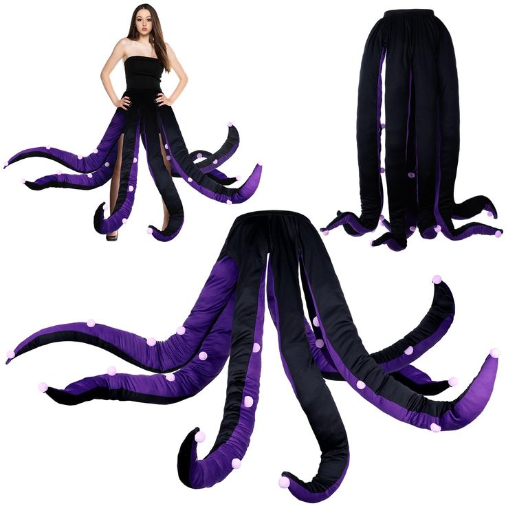 an octopus costume is shown in three different positions, including the legs and head with purple tentacles