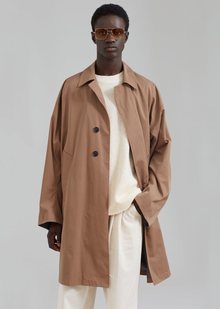 Peter Trench Coat - Beige The Frankie Shop, Frankie Shop, Oversized Silhouette, Button Placket, Welt Pocket, Drop Shoulder, High Low Dress, Woven Fabric, Trench Coat