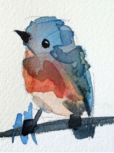 a watercolor painting of a bird sitting on a branch