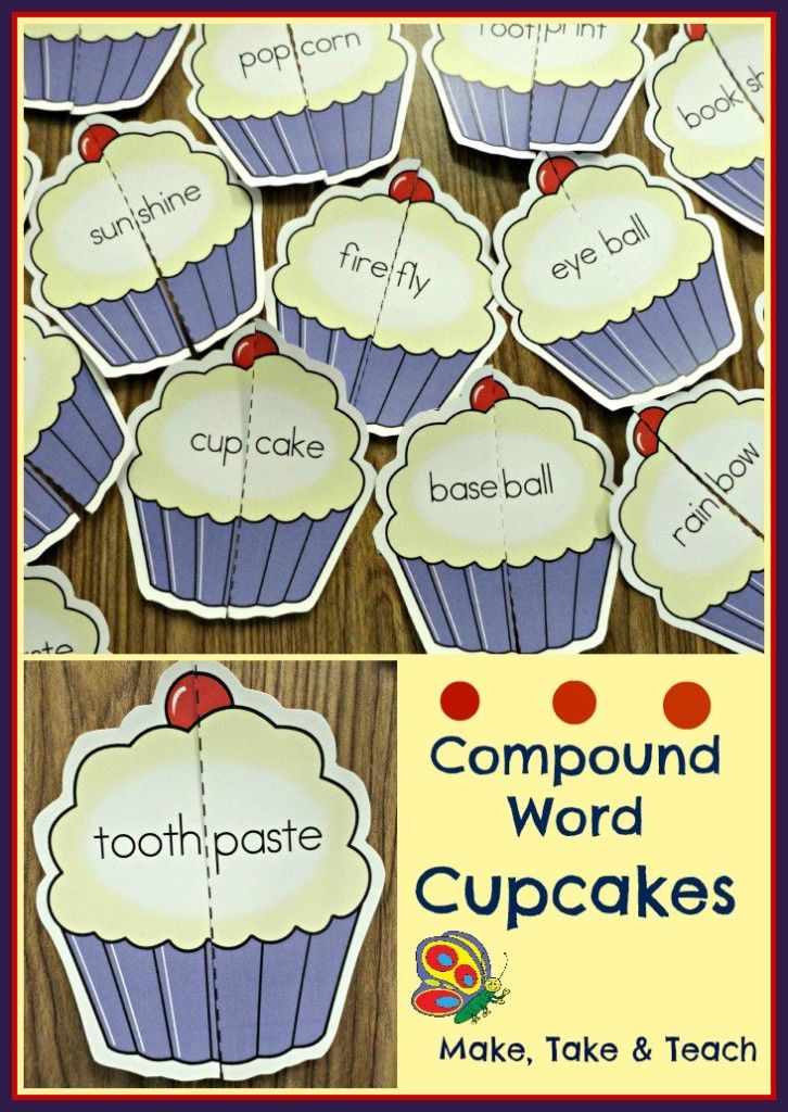 cupcakes cut out with the words compound and word formation on them to help students learn