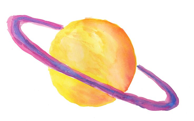 a drawing of an orange with a ring around it's outer body and the sun in the background