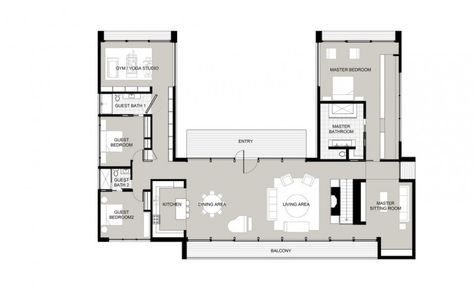 the floor plan for an apartment with three bedroom and two bathroom areas, including one living room