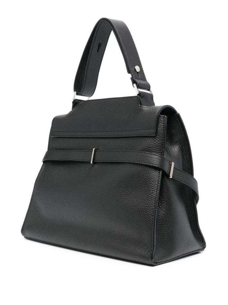 Orciani Medium Sveva Sense Satchel Bag - Farfetch Black Calf Leather Satchel With Branded Hardware, Designer Satchel With Silver-tone Hardware And Top Handle, Designer Satchel With Silver-tone Hardware, Timeless Top Handle Satchel With Silver-tone Hardware, Designer Top Handle Satchel With Silver-tone Hardware, Top Handle Pebbled Leather Shoulder Bag With Branded Hardware, Timeless Top Handle Satchel With Fold Over Clasp, Top Handle Satchel With Silver-tone Hardware In Pebbled Leather, Business Shoulder Bag With Branded Hardware In Pebbled Leather