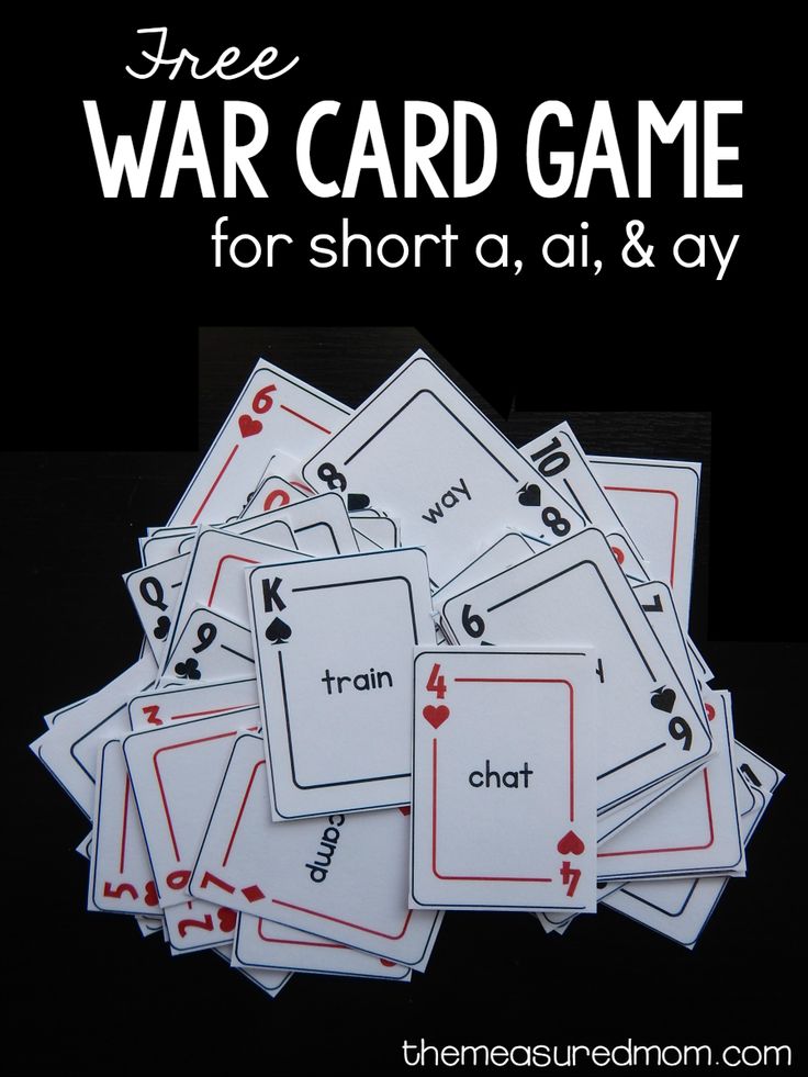 Print this free card game for practice with ai and ay words! (This post contains affiliate links.) My Five and I have been playing a lot of games to help him learn the common phonics patterns. So far we’ve played games for short vowels, bossy r, silent e, oo, and ee words.  You can find … Ay Words, Ee Words, Bossy R, The Measured Mom, Measured Mom, Silent E, First Grade Phonics, Spelling Games, Card Games For Kids