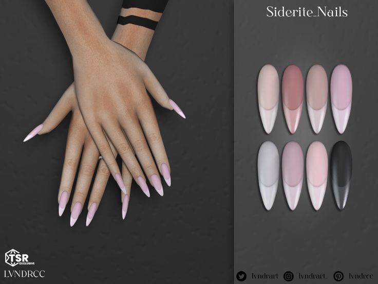 the nails are all different colors and shapes, but one is not as long as the other